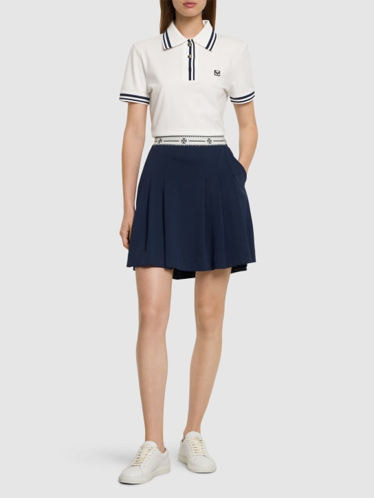 Tory Sport: Minigonna in nylon plissé con logo - Navy - women_1 | Luisa Via Roma