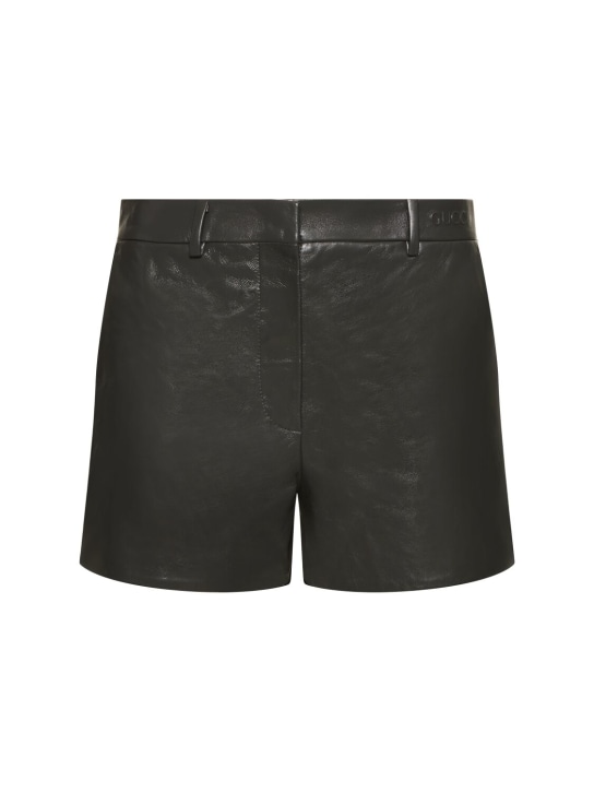 Gucci: Shiny leather shorts - Asphalt - women_0 | Luisa Via Roma