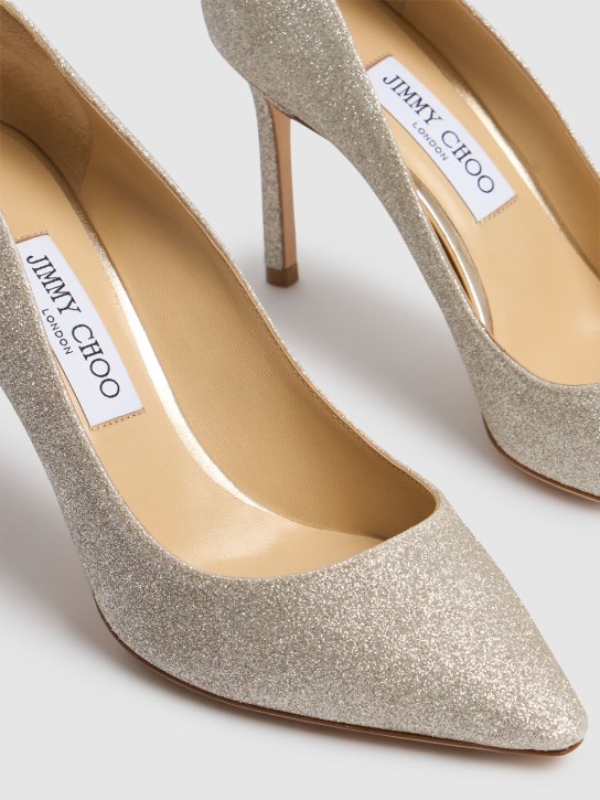 Jimmy Choo: 85mm Romy glittered pumps - Platinum Ice - women_3 | Luisa Via Roma