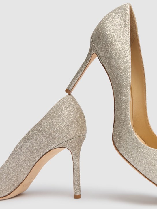 Jimmy Choo: 85mm Romy glittered pumps - Platinum Ice - women_4 | Luisa Via Roma