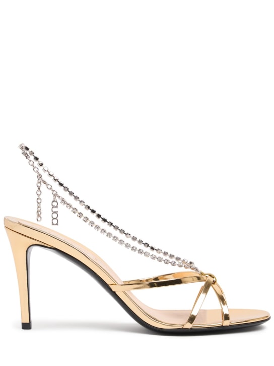 Gucci: 85mm leather sandals w/ crystal chain - Platinum - women_0 | Luisa Via Roma