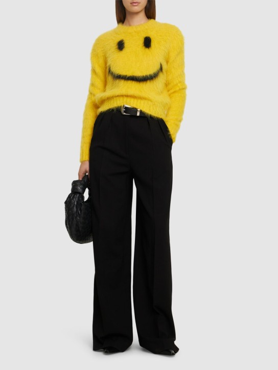 Moschino: Pull en maille de mohair mélangé à col ras-du-cou - Jaune - women_1 | Luisa Via Roma