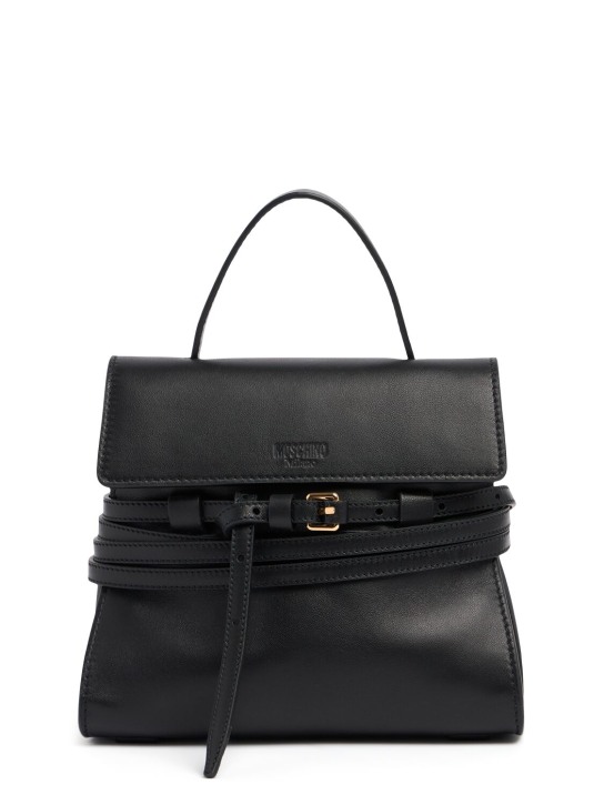 Moschino: Sac à main mini en cuir nappa Tie Me - Noir - women_0 | Luisa Via Roma