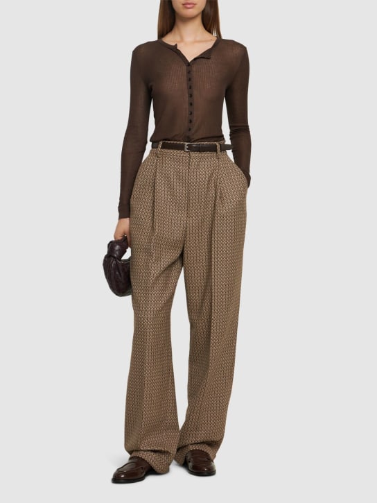 Moschino: Pantalon droit en jacquard taille haute - Beige/Multi - women_1 | Luisa Via Roma