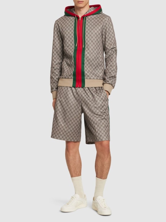 Gucci: Technical cotton blend zip jacket - Beige/Ebony - men_1 | Luisa Via Roma