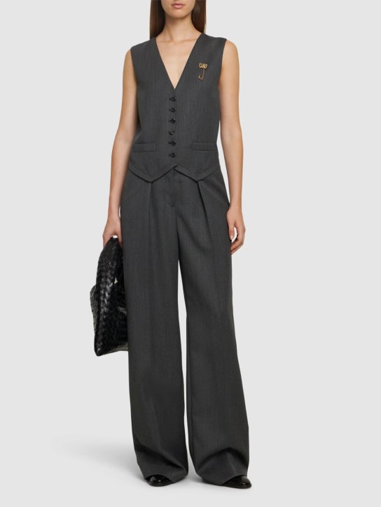 Moschino: Grain de poudre wool long jumpsuit - Grey - women_1 | Luisa Via Roma