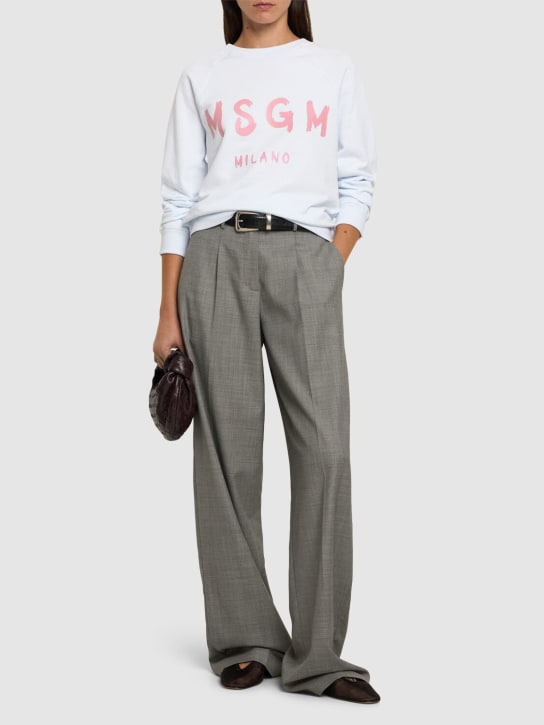 MSGM: Sweat-shirt en coton imprimé logo - Blanc/Rose - women_1 | Luisa Via Roma