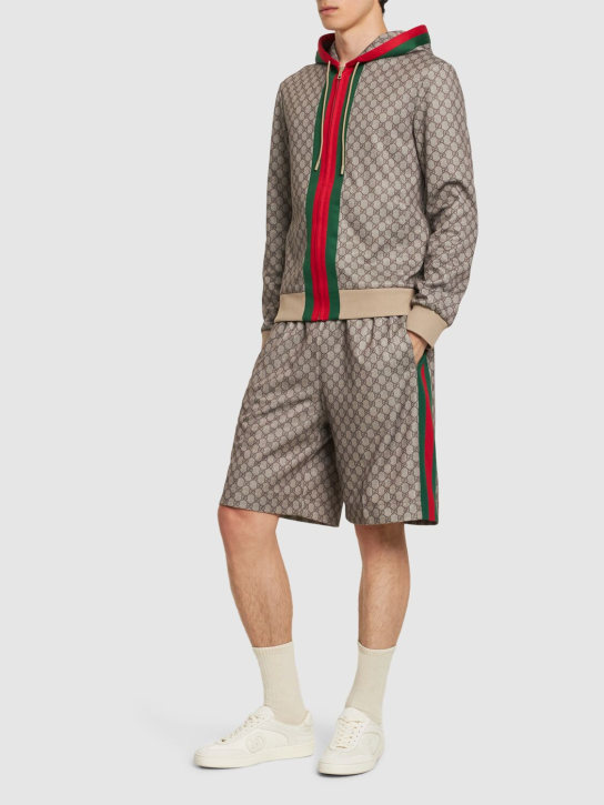 Gucci: Shorts in misto cotone techno - Beige/Marrone - men_1 | Luisa Via Roma