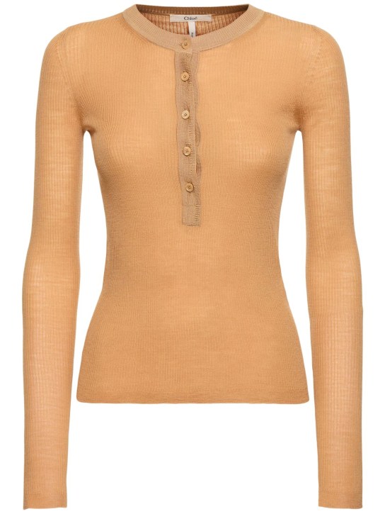 Chloé: Rib knit long sleeve top - Orange - women_0 | Luisa Via Roma