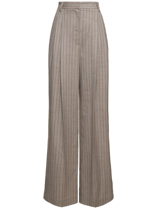 Brunello Cucinelli: Pinstripe wide pants - Taupe/Brown - women_0 | Luisa Via Roma