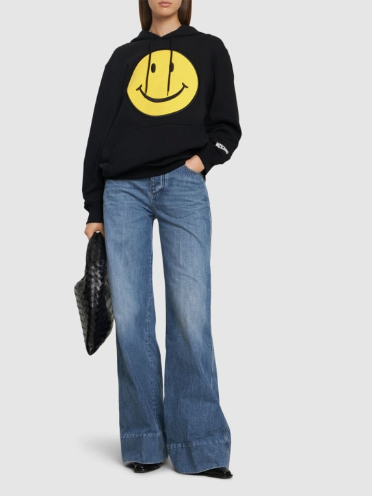 Moschino: Sudadera de algodón estampada con capucha - Negro - women_1 | Luisa Via Roma