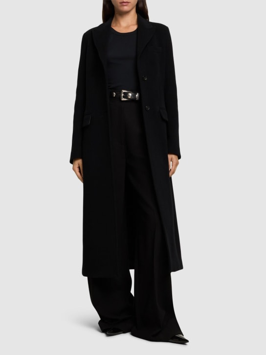 MSGM: 羊毛混纺毛毡单排扣长款大衣 - 黑色 - women_1 | Luisa Via Roma