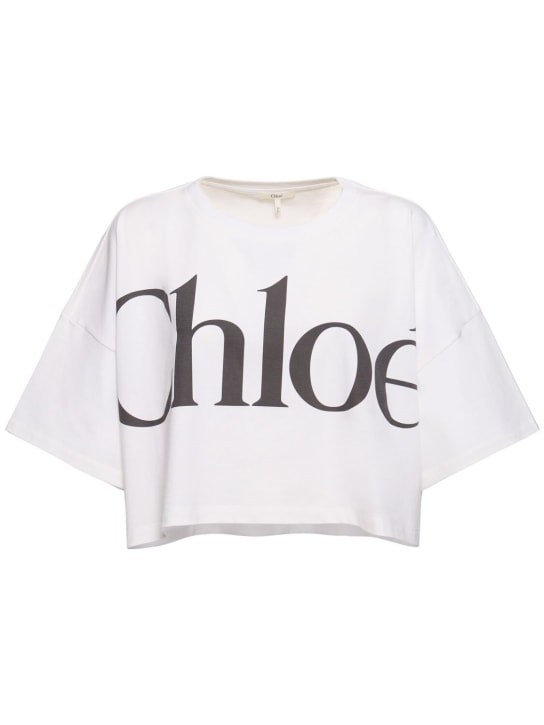 Chloé: T-shirt court en jersey à logo - Blanc - women_0 | Luisa Via Roma