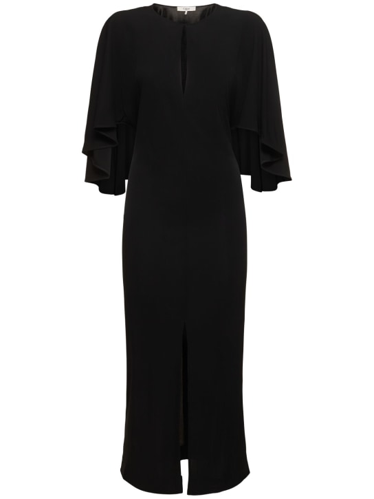 Chloé: 3/4 sleeve jersey midi dress - Black - women_0 | Luisa Via Roma