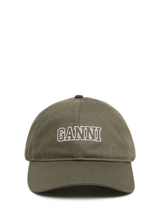GANNI: Cappello in cotone organico con logo - women_0 | Luisa Via Roma