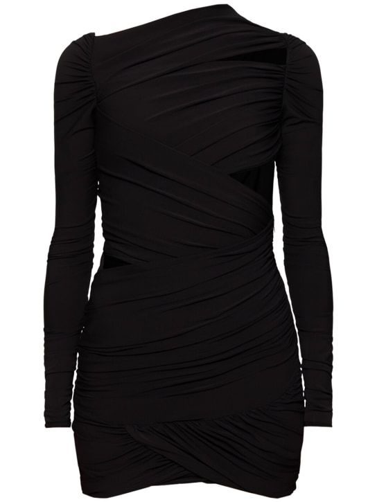 The Attico: Draped stretch jersey mini dress - Black - women_0 | Luisa Via Roma