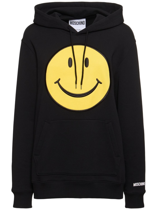 Moschino: Sweat-shirt en coton imprimé à capuche - Noir - women_0 | Luisa Via Roma