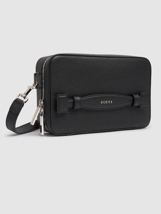Gucci: Gucci script leather crossbody bag - Siyah - men_1 | Luisa Via Roma