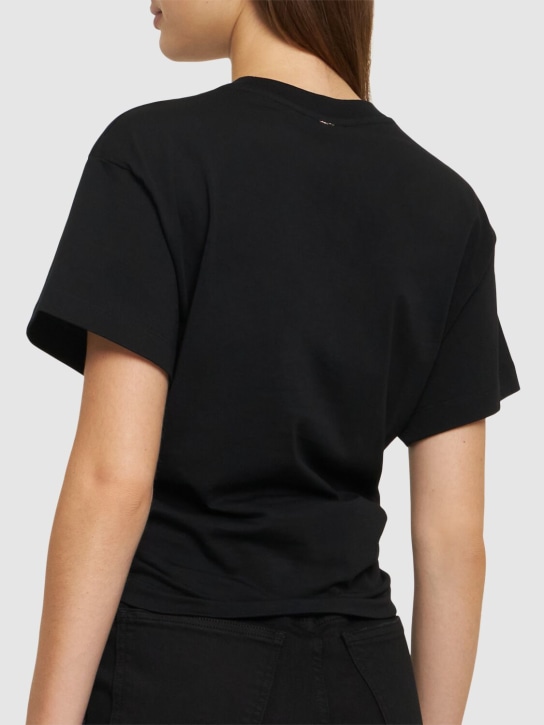 Rabanne: Logo cotton crop t-shirt w/ ring - Black - women_2 | Luisa Via Roma
