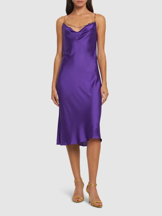 Rabanne: Satin midi dress w/chain - Purple - women_1 | Luisa Via Roma
