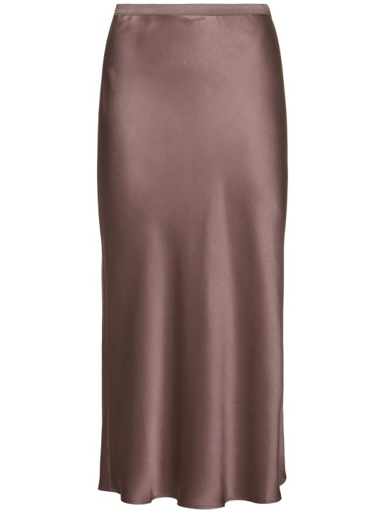 ANINE BING: Bar silk satin midi skirt - 棕色 - women_0 | Luisa Via Roma