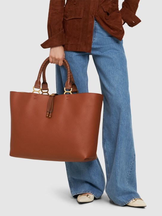 Chloé: Marcie grain leather tote bag - Brown - women_1 | Luisa Via Roma