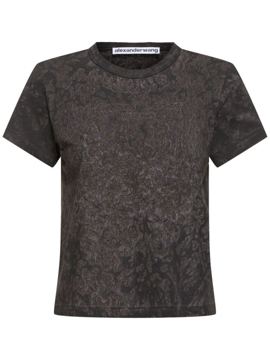 Alexander Wang: Embossed logo cotton crop t-shirt - Grey - women_0 | Luisa Via Roma
