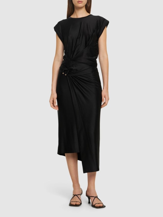 Rabanne: 弹力粘胶纤维平纹针织长款半身裙 - 黑色 - women_1 | Luisa Via Roma