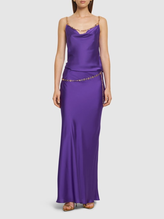 Rabanne: 链条装饰绸缎长款半身裙 - 紫色 - women_1 | Luisa Via Roma