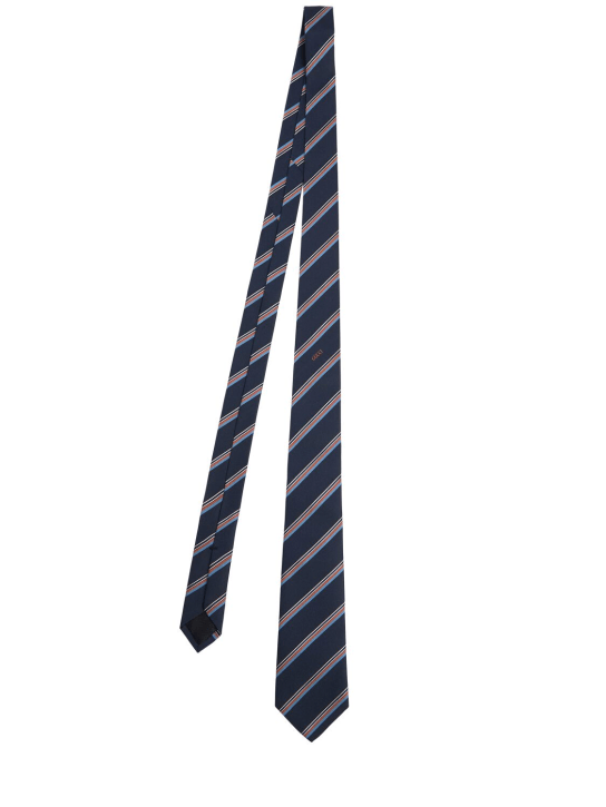 Gucci: 7cm Striped silk jacquard tie - Sapphire/Orange - men_0 | Luisa Via Roma