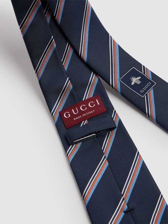 Gucci: 7cm Striped silk jacquard tie - Sapphire/Orange - men_1 | Luisa Via Roma
