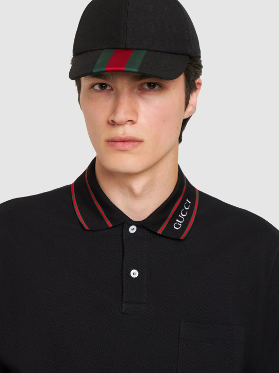 Gucci: Canvas baseball hat with Web - Black - men_1 | Luisa Via Roma