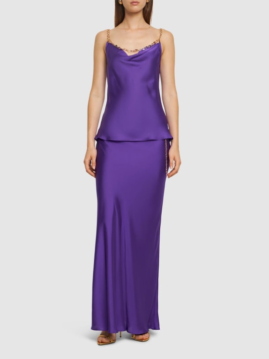 Rabanne: 链条装饰绸缎上衣 - 紫色 - women_1 | Luisa Via Roma