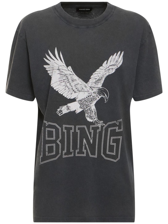 ANINE BING: Lili Retro eagle cotton jersey t-shirt - Siyah - women_0 | Luisa Via Roma