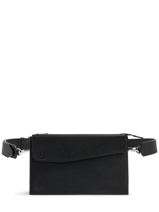 Valextra: Leather belt bag - Noir - men_0 | Luisa Via Roma