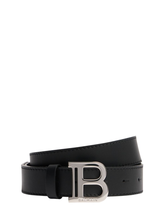 Balmain: Leather belt w/ logo - Black/Silver - kids-girls_0 | Luisa Via Roma