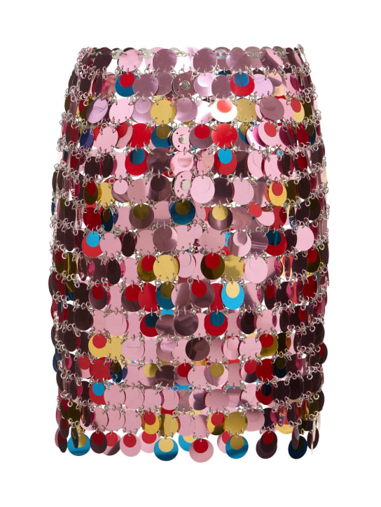 Rabanne: Round sequined mesh mini skirt - Pink/Multi - women_4 | Luisa Via Roma
