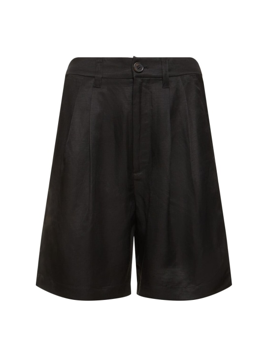 ANINE BING: Carrie linen blend shorts - 黑色 - women_0 | Luisa Via Roma