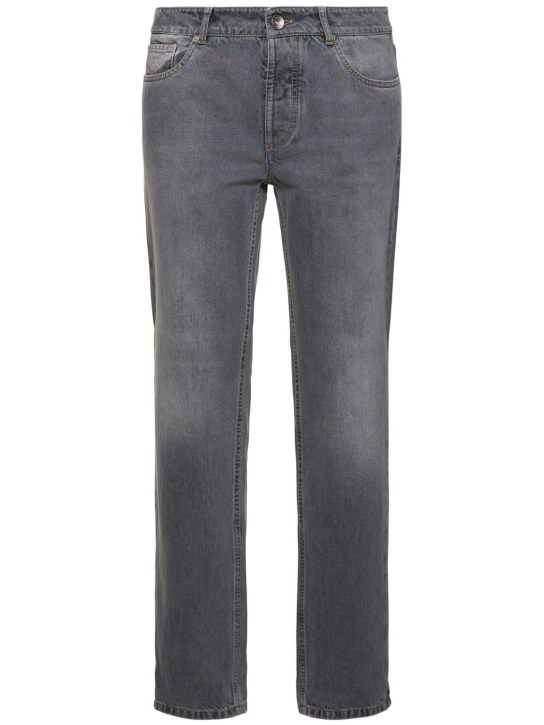 Brunello Cucinelli: 5 pocket cotton denim jeans - Denim Grigio Me - men_0 | Luisa Via Roma