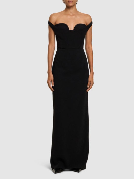 Solace London: Serina off-the-shoulder crepe long dress - Black - women_1 | Luisa Via Roma