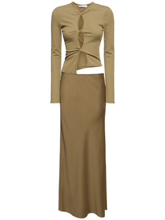 Christopher Esber: Long-sleeved satin dress w/cutouts - Olive Green - women_0 | Luisa Via Roma