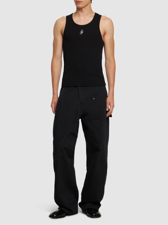 JW Anderson: Logo embroidery stretch cotton tank top - men_1 | Luisa Via Roma