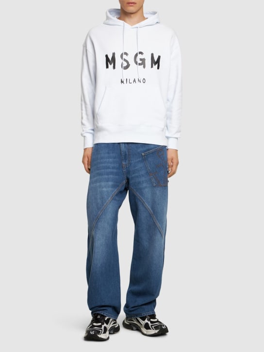 MSGM: Regular Fit フーデッドスウェットシャツ - ホワイト/ブラック - men_1 | Luisa Via Roma