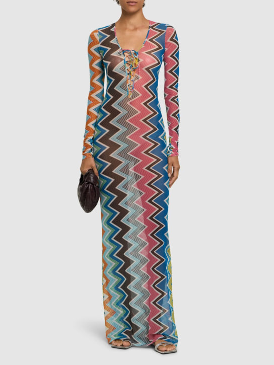 Missoni: Robe caftan longue en tulle imprimé zig zag - Multicolore - women_1 | Luisa Via Roma