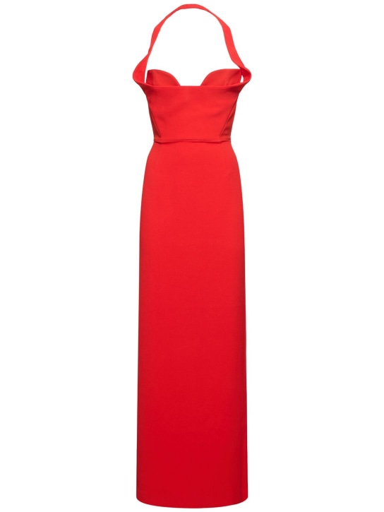 Solace London: Vestido largo de crepé con hombros descubiertos - Rojo - women_0 | Luisa Via Roma