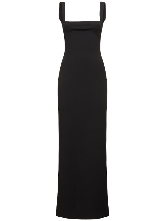 Solace London: Joni square neck crepe knit long dress - women_0 | Luisa Via Roma