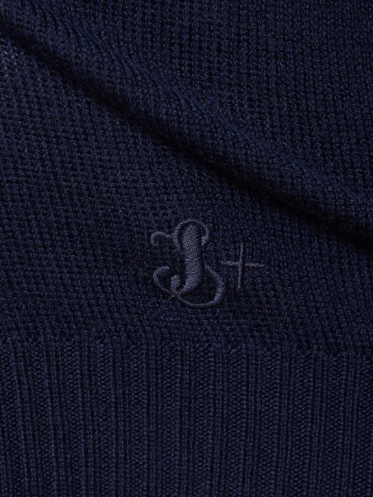 Jil Sander: Pull-over en maille de laine ultra-fine - Bleu Nuit - men_1 | Luisa Via Roma