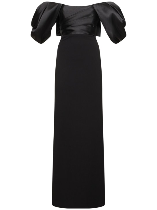 Solace London: Sian crepe knit & twill long dress - Black - women_0 | Luisa Via Roma