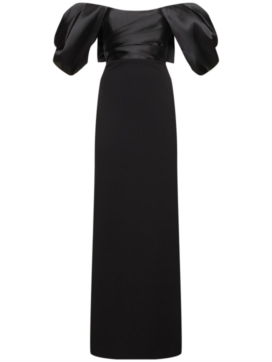 Solace London: Robe longue en sergé et maille de crêpe Sian - Noir - women_0 | Luisa Via Roma