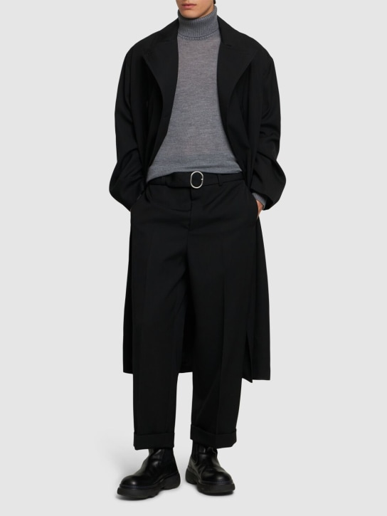 Jil Sander: Relaxed fit wool gabardine cropped pants - Black - men_1 | Luisa Via Roma